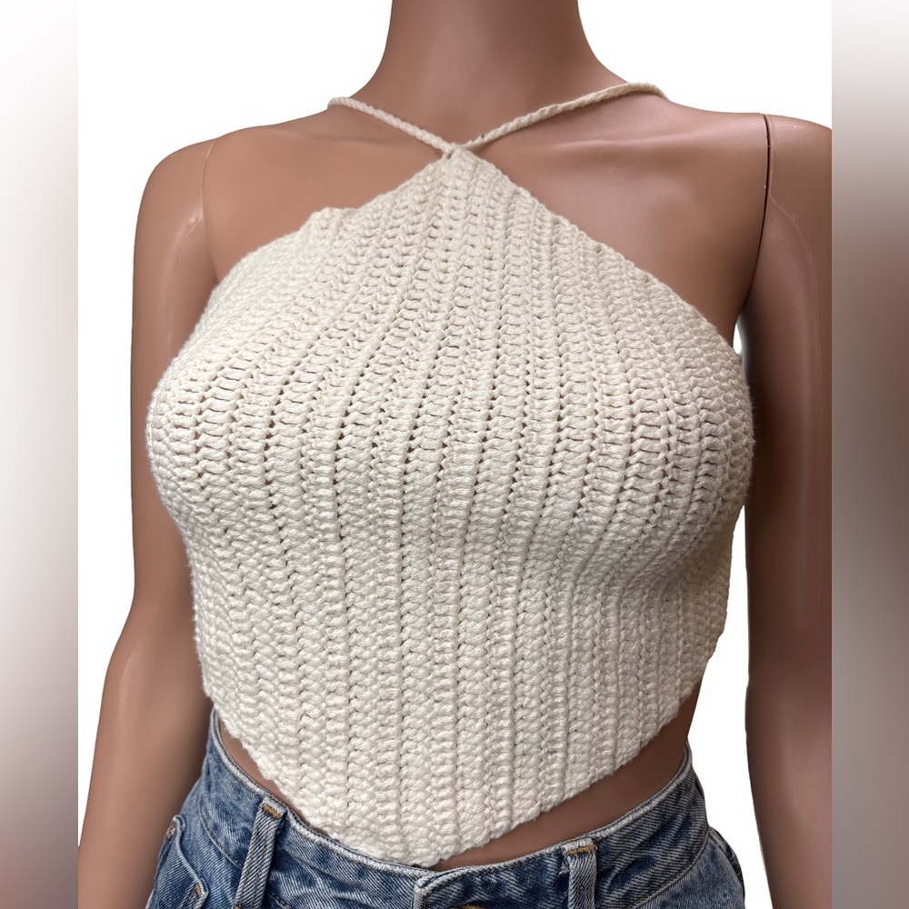 Princess Polly Ivory Knit Halter Crop Top XS - Picture 4 of 7